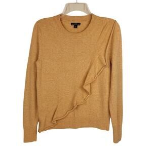 J.Crew Mercantile Tan Cotton Wool‎ Blend Ruffle Tight Knit Sweater Women's Small